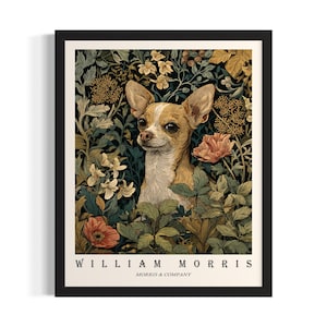 Chihuahua Brown William Morris Dogs Poster Art Print, Living Room Wall Art Poster, Original Painting Artwork Decor