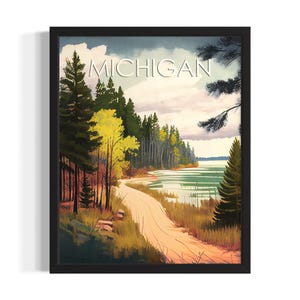 Póster artístico de Michigan Landscape States, póster de arte mural para sala de estar, pintura original decorativa