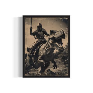 Dinosaur Knight Poster Art Print, Vintage Gothic Wall Art Painting Decor Photo