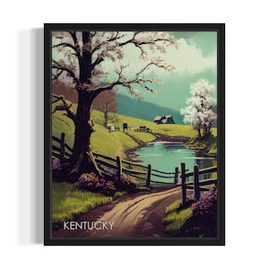 Kentucky Countryside States Art Print, Living Room Wall Art Poster, Original Painting Artwork Decor