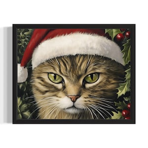 Cat Christmas Animals Poster Art Print, Living Room Wall Art Poster, Original Painting Artwork Decor