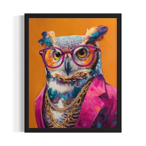 Owl Animal Poster Art Print, Living Room Wall Art Poster, Original Painting Artwork Decor
