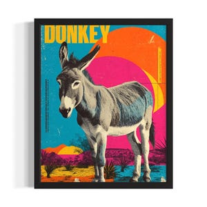 Donkey Pop Art Animal Poster Art Print, Living Room Wall Art Poster, Original Painting Artwork Decor