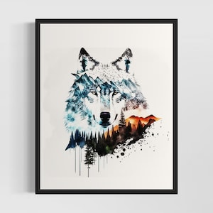 Wolf and Nature Watercolor Art Print, Wolf and Nature Wall Art Poster, Original Artwork  by Artist