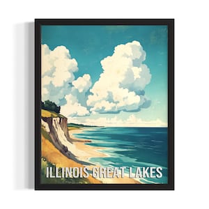 Illionois Great Lakes State Park States Art Print, woonkamer muurkunstposter, origineel schilderij artwork decor