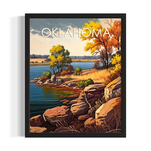 Oklahoma Landscape States Poster Art Print, Living Room Wall Art Poster, Original Painting Artwork Decor