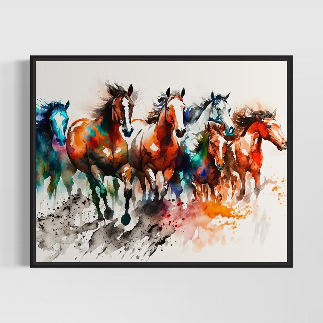 Horses Watercolor Art Print Horses Painting Wall Art Decor Etsy
