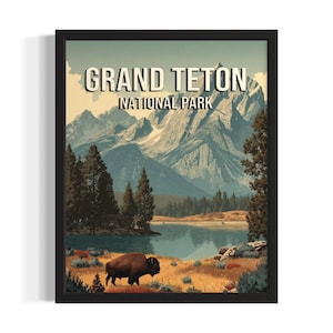 Grand Teton National Parks Poster Art Print, Living Room Wall Art Poster, Original Painting Artwork Decor