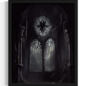 Dark mansion Art Print, Scary Spooky Gothic Wall Art Painting Decor Photo