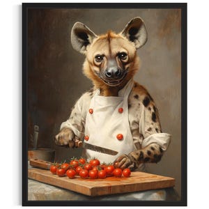 Hyena Animal Chef Poster Art Print, Kitchen Wall Art Poster, Original Painting Artwork Decor