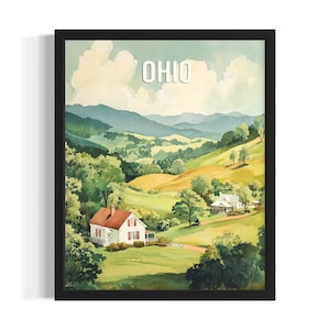 Ohio Appalachian Plateau States Poster Art Print, Living Room Wall Art Poster, Original Painting Artwork Decor
