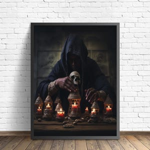 Voodoo Ritual Art Print, Scary Spooky Haunted Gothic Wall Art Painting Decor Photo