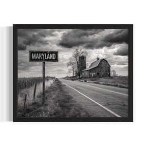 Maryland Vintage Black and White States Art Print, Living Room Wall Art Poster, Original Painting Artwork Decor