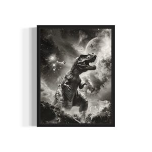 T-Rex im Weltraum Kunstdruck, Vintage Gothic Wand Kunst Malerei Dekor Foto