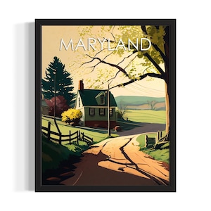 Maryland Scenery States Art Print, Living Room Wall Art Poster, Original Painting Artwork Decor