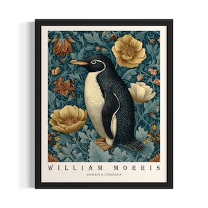 Penguin William Morris Animal Poster Art Print, Living Room Wall Art Poster, Original Painting Artwork Decor