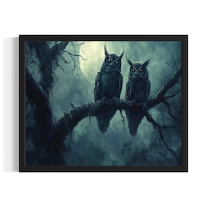 Demonic Owls Huanted Animals Poster Art Print, Living Room Wall Art Poster, Original Painting Artwork Decor