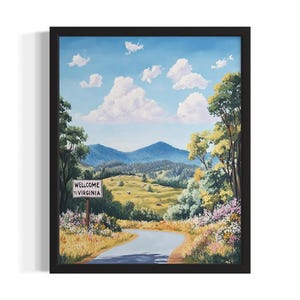 Virginia Welcome States Poster Art Print, Living Room Wall Art Poster, Original Painting Artwork Decor
