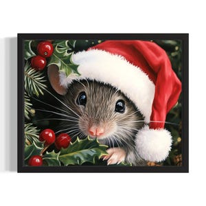 Mouse Christmas Animals Poster Art Print, Living Room Wall Art Poster, Original Painting Artwork Decor
