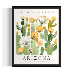Arizona Flower Market States Art Print, Living Room Wall Art Poster, Original Painting Artwork Decor