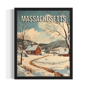 Massachusetts Winter States Poster Art Print, Living Room Wall Art Poster, Original Painting Artwork Decor