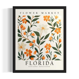 Florida Flower Market States Art Print, Living Room Wall Art Poster, Original Painting Artwork Decor