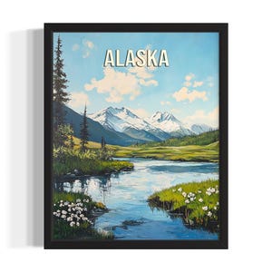 Alaska Spring States Art Print, Living Room Wall Art Poster, Original Painting Artwork Decor