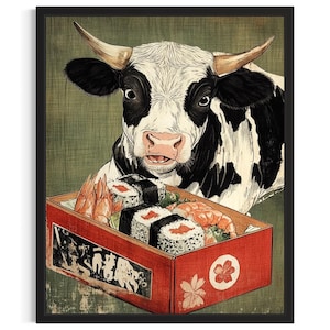 Kuh Tier Küche Sushi Poster Kunst Druck, Küche Wand Kunst Poster, Original Gemälde Kunstwerk Dekor