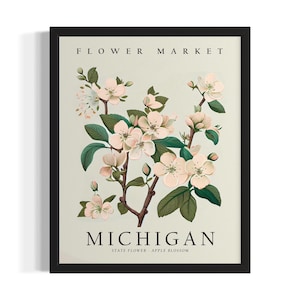 Michigan Flower Market States Poster Art Print, Living Room Wall Art Poster, Original Painting Artwork Decor