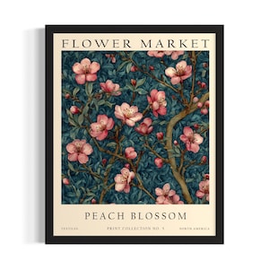 Peach Blossom Flower Market Poster Art Print, Living Room Wall Art Poster, Original Painting Artwork Decor