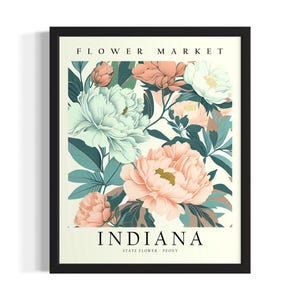 Indiana Flower Market State Park State Park States Art Print, woonkamer muurkunstposter, origineel schilderij artwork decor