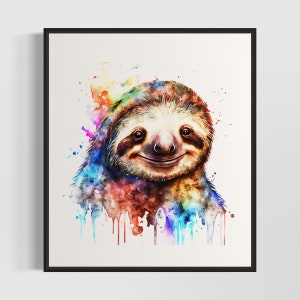 Sloth Watercolor Art Print, Sloth Painting Wall Art Decor, Original Artwork  by Artist