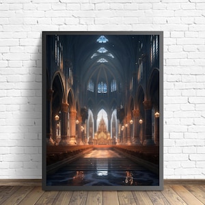 Gothic Kathedrale Innenraum Kunstdruck, Gruselige Gruselige Haunted Gothic Wand Kunst Malerei Dekor Foto