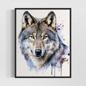 Gray Wolf Watercolor Art Print, Gray Wolf Painting Wall Art Decor, Original Artwork  by Artist
