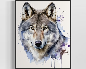 Gray Wolf Watercolor Art Print, Gray Wolf Painting Wall Art Decor, Original Artwork  by Artist