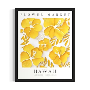 Hawaii State Flower Market Poster Art Print, Living Room Wall Art Poster, Original Painting Artwork Decor