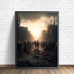 Zombie Apocalypse Art Print, Scary Spooky Haunted Gothic Wall Art Painting Decor Photo
