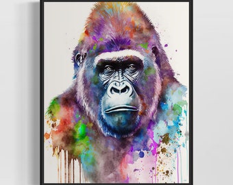 Gorilla Watercolor Art Print, Gorilla Painting Wall Art Decor, Original Artwork  by Artist