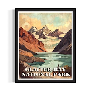 Glacier Bay Vintage National Park Poster Art Print, Living Room Wall Art Poster, Original Painting Artwork Decor