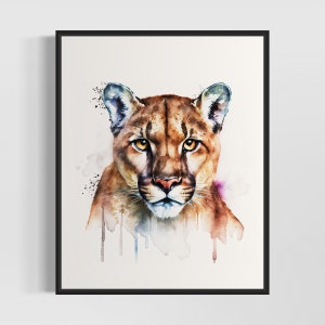 Puma Watercolor Art Print, Puma Painting Wall Art Poster, Oryginalne dzieło artysty