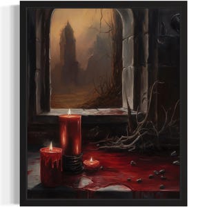 Impressão de arte de vela de sangue, pintura de arte de parede gótica assustadora e assustadora, decoração de foto