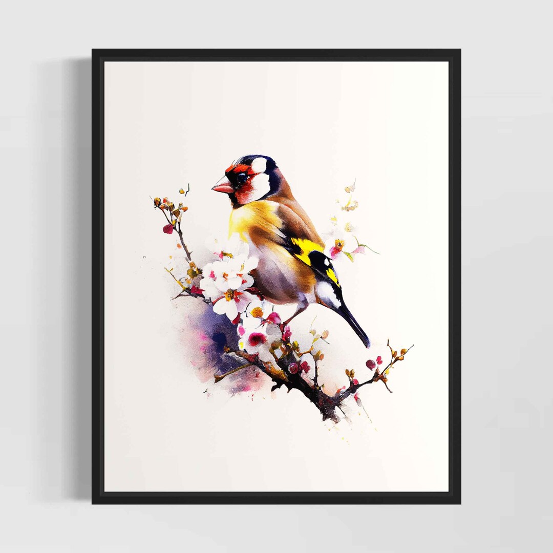 Goldfinch Watercolor Art Print, Goldfinch Painting Wall Art Decor