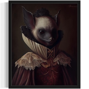 Bat Art Print, Scary Spooky Gothic Wall Art Painting Decor Photo