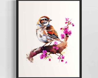 Chipping sparrow Watercolor Art Print, Chipping sparrow Painting Wall Art Decor, Original Artwork  by Artist