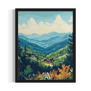 Great Smoky Mountain Landscape Poster Art Print, Living Room Wall Art Poster, Original Painting Artwork Decor
