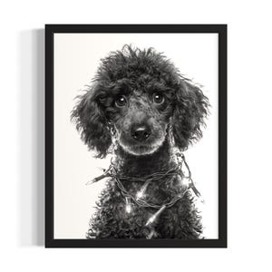 Poodle Puppy Christmas Poster Art Print, Living Room Wall Art Poster, Original Painting Artwork Decor