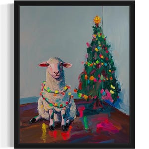 Sheep Animal Christmas Poster Art Print, Living Room Wall Art Poster, Original Painting Artwork Decor