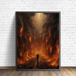 Escape from Hell Art Print, Scary Spooky Haunted Gothic Wall Art Painting Decor Photo