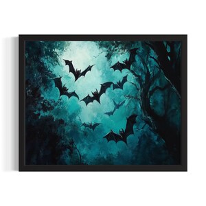 Bats in forest Huanted Animals Poster Art Print, Living Room Wall Art Poster, Original Painting Artwork Decor
