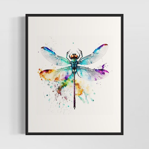 Dragonfly Art Print Teal Watercolor Dragonfly Wall Decor Etsy
